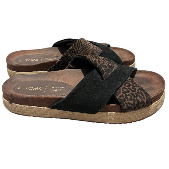 TOMS Paloma Sandals Women's 9 Black Animal Print Casual Summer Slip On - Picture 2 of 13